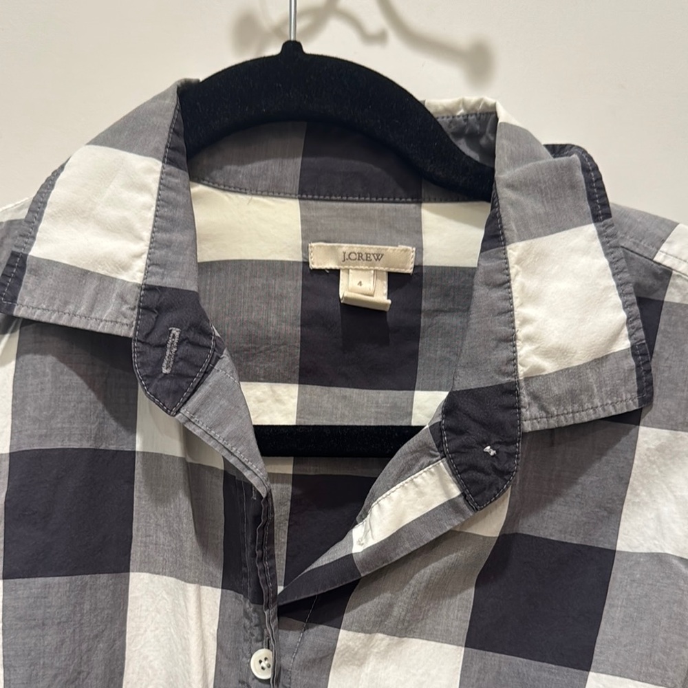 J. Crew Size 4 Black and White Buffalo Plaid Long Sleeve Button Down Shirt - Picture 6 of 9